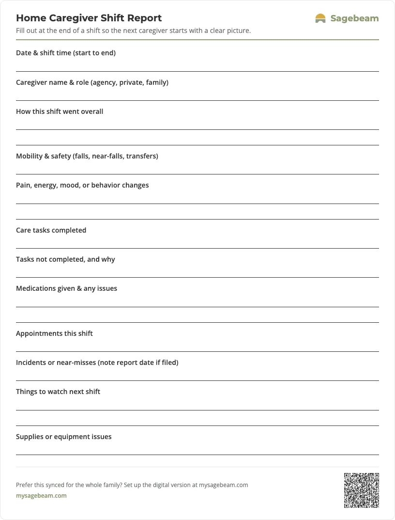Home Caregiver Shift Report — free printable template preview