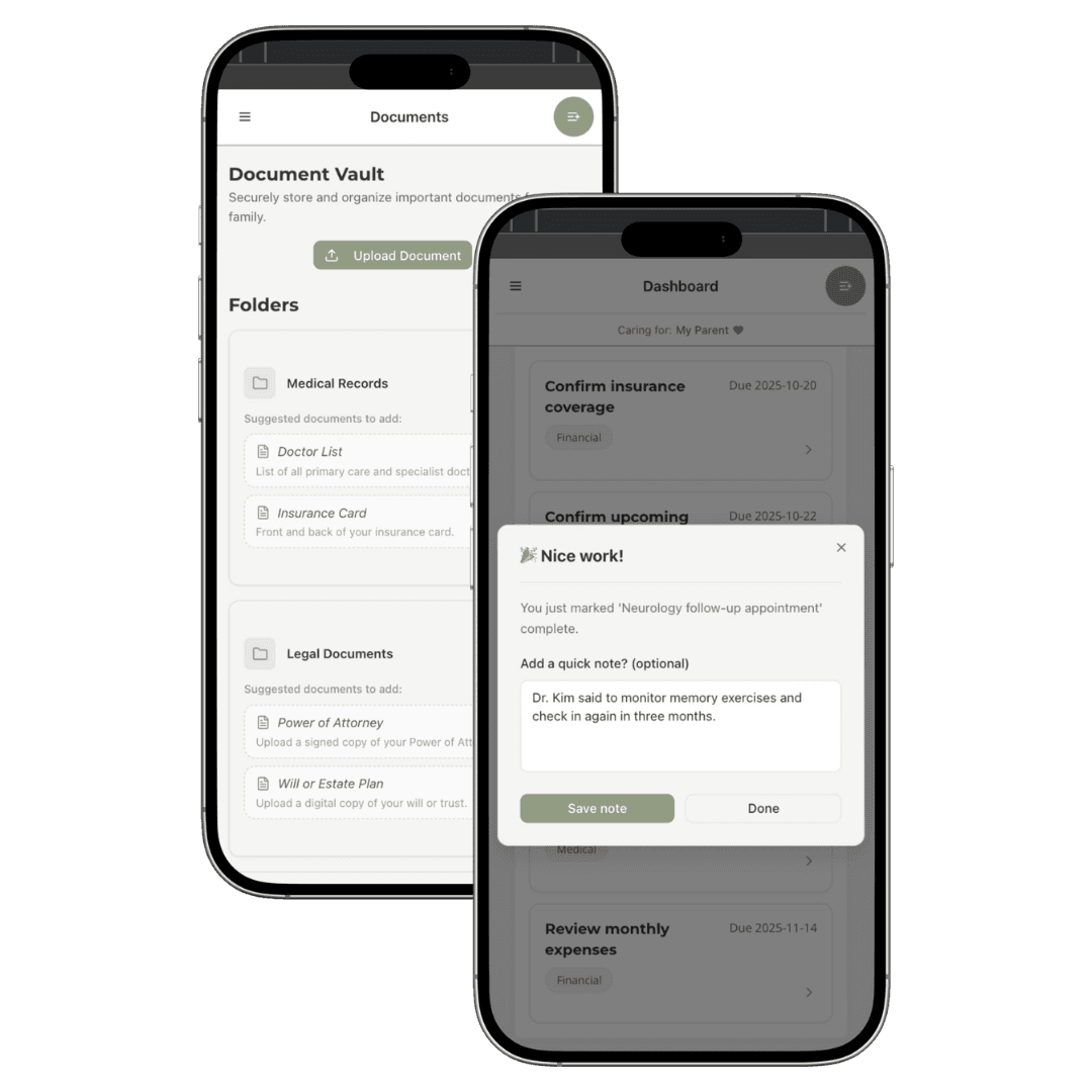Document vault interface showing organization and categories