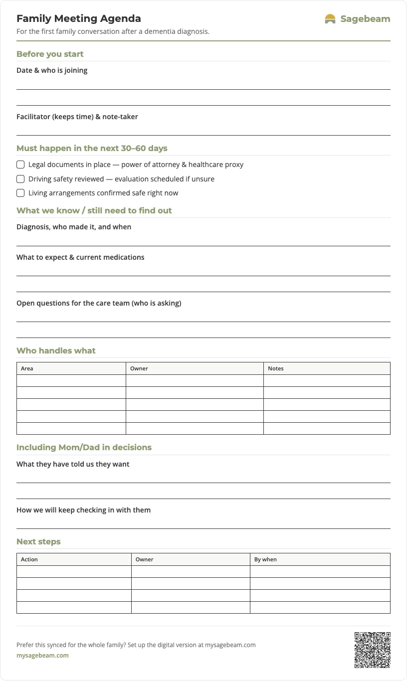 Family Meeting Agenda — free printable template preview