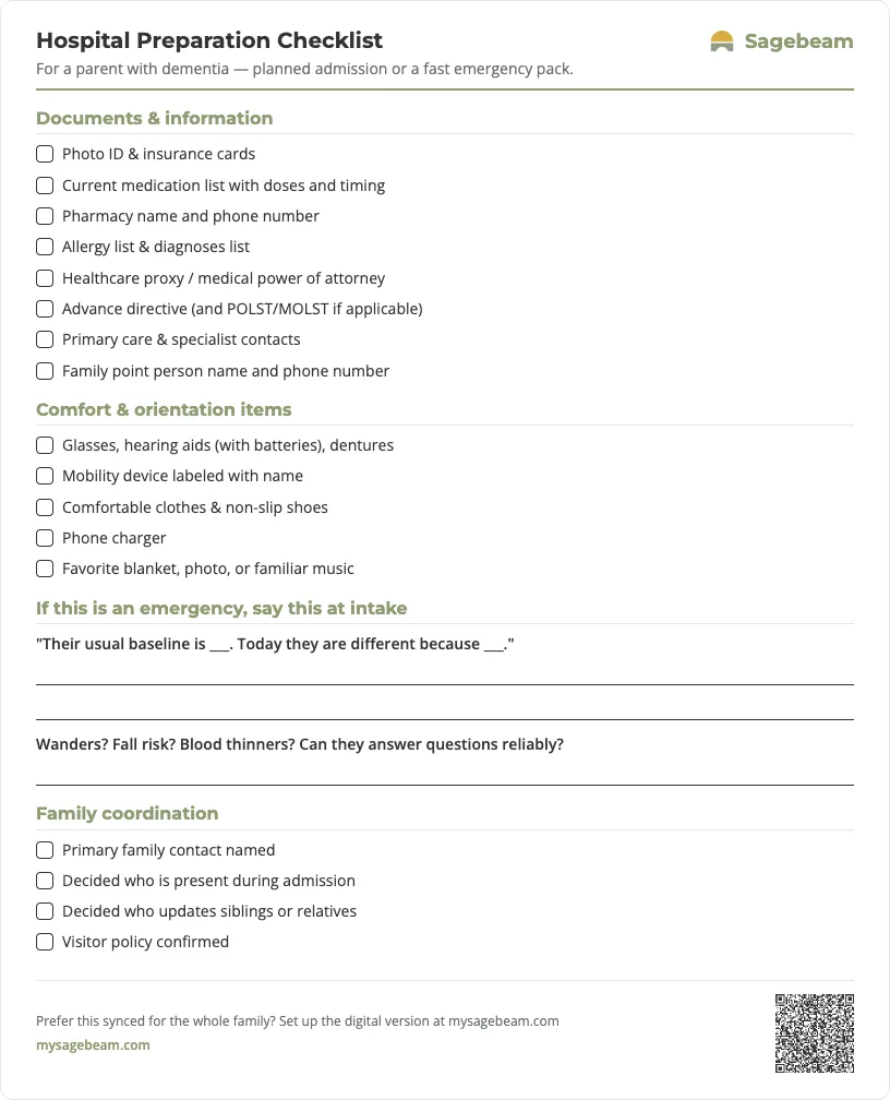 Hospital Preparation Checklist — free printable template preview