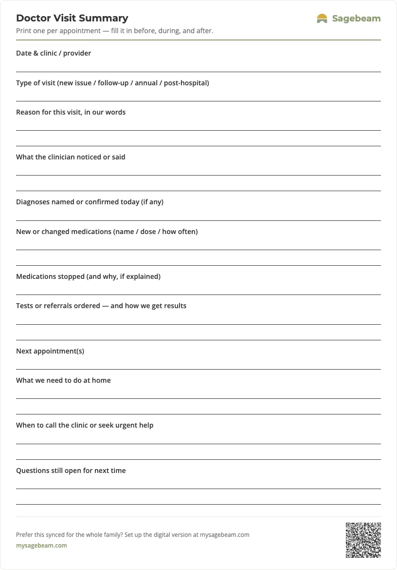 Doctor Visit Summary — free printable template preview