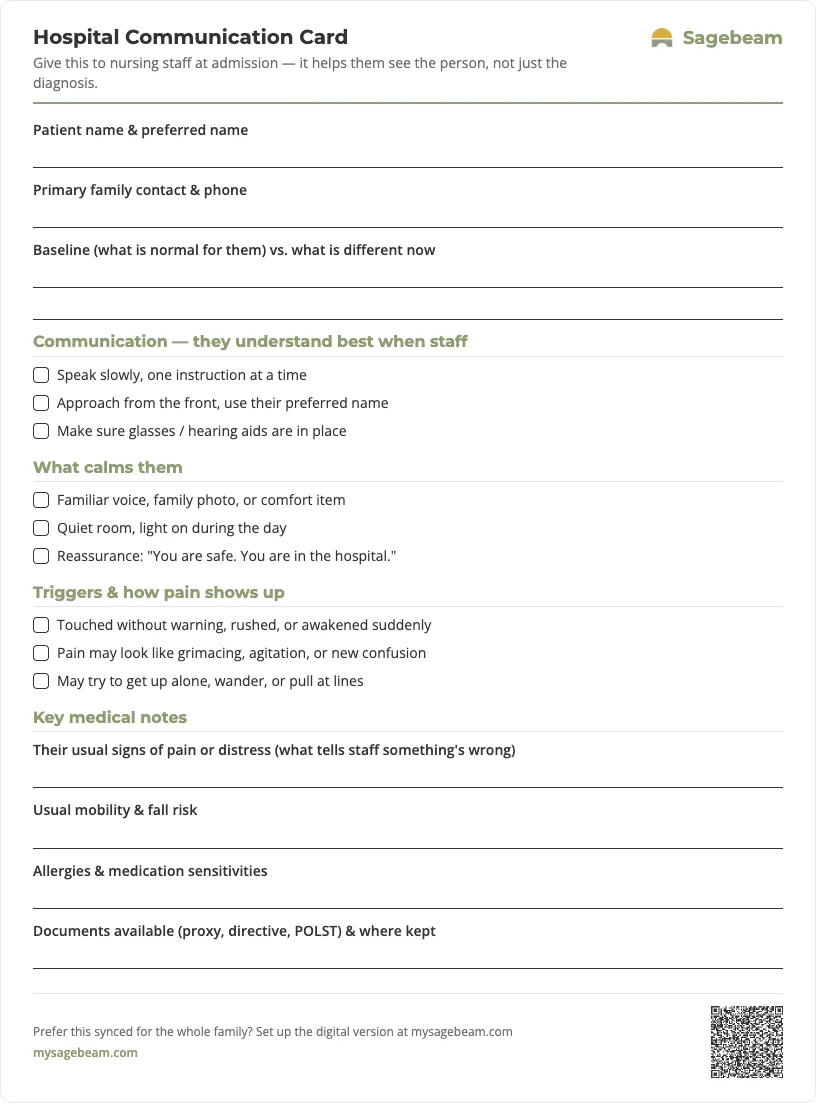 Hospital Communication Card — free printable template preview