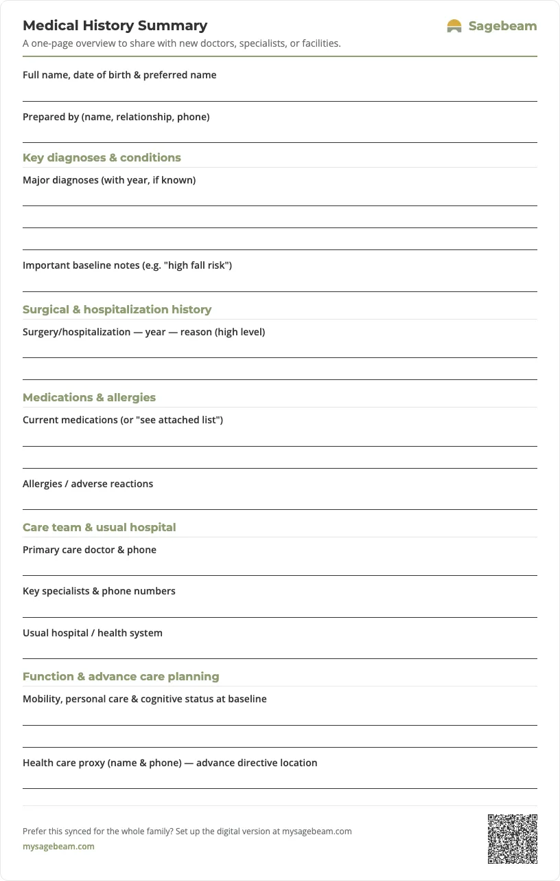 Medical History Summary — free printable template preview