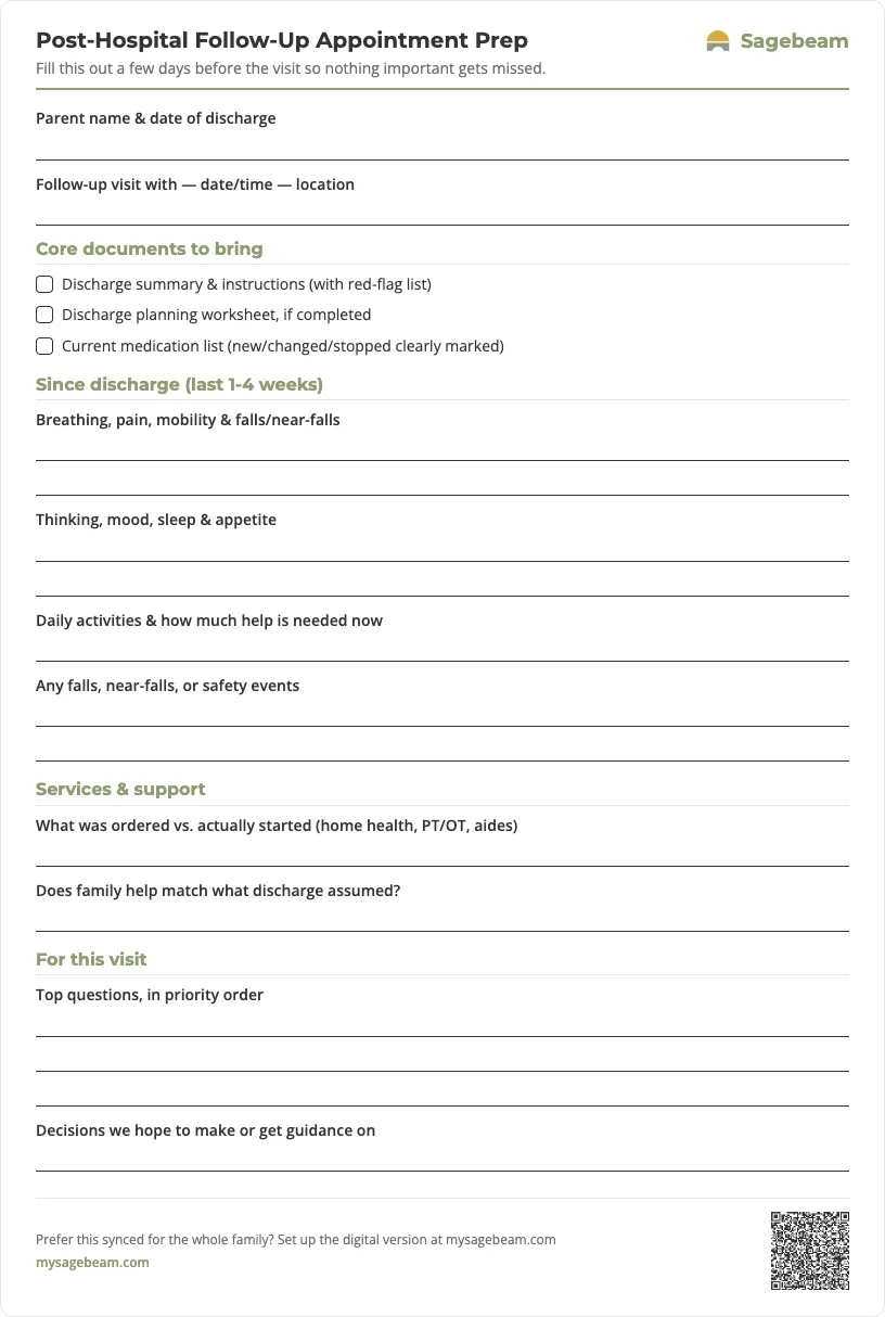Post-Hospital Follow-Up Appointment Prep — free printable template preview