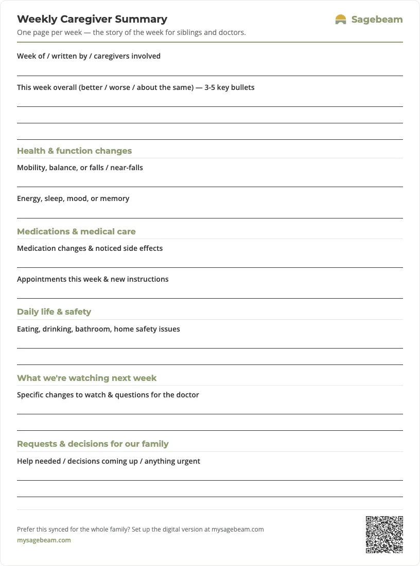 Weekly Caregiver Summary — free printable template preview