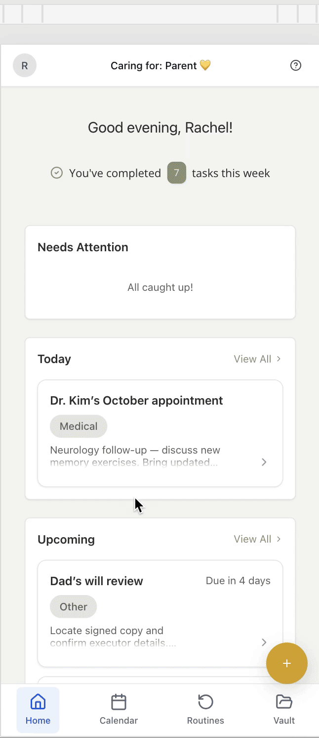 Task tracking interface showing task management and completion